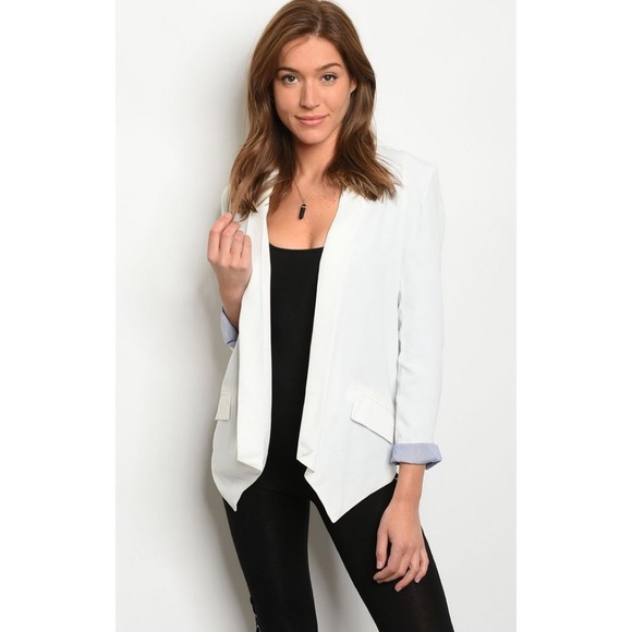 WHITE LIGHT WEIGHT OPEN FRONT BLAZER - Picture 2 of 3